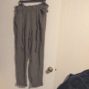 Thread and Supply Olive Pants Large Elastic Waist Paper Bag Tie Olive